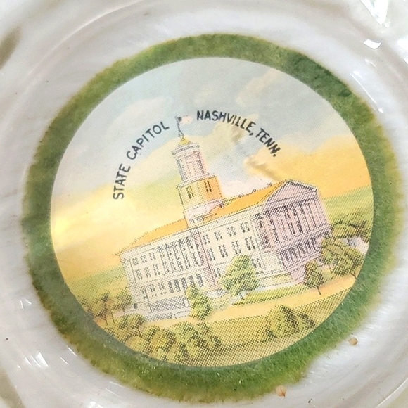 Vintage Tennessee Nashville State Capital Gold Tone Crystal Ashtray Felt Bottom - Picture 10 of 12